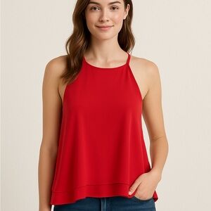 Lush Hot Pink Layered Flare Tank Top | High Neck | Size S